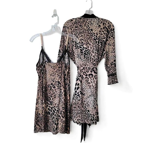 Linea Donatella Leopard Print Robe Babydoll Set Lace Trim Sleepwear Size XL M* - Picture 11 of 11